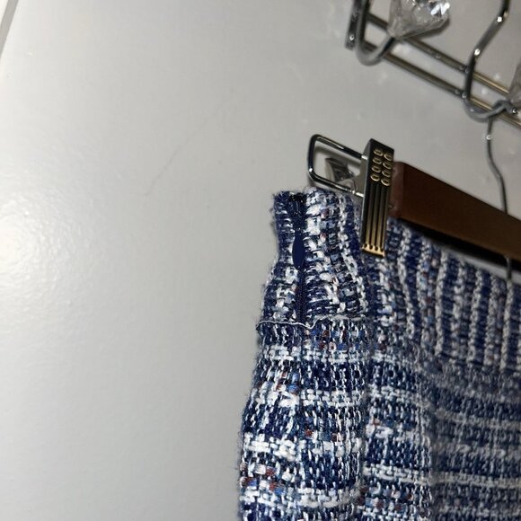 Loft Blue Tweed Print Zipper Pocketed Preppy Y2K Retro Mini Skirt Size 0 - Picture 6 of 10